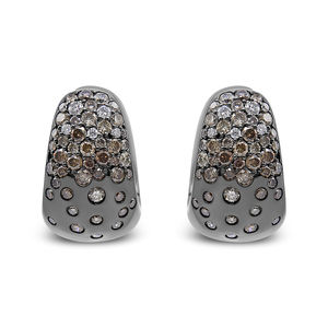 Black Rhodium over 18K Gold 2 1/4 Carat White & Brown Diamond Huggy Hoop Earring